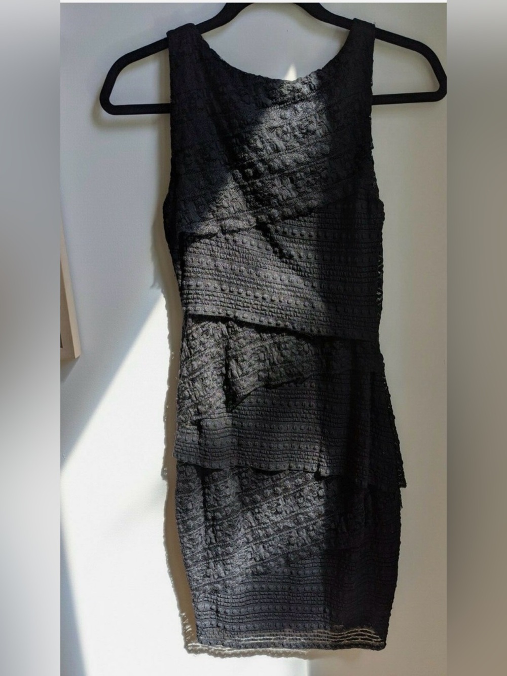 Anthropologie Bailey 44 Ines Dress Medium Black Tiered Lace Sheath Column Dress